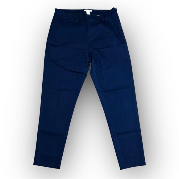 H&M Navy Blue Side Zip Back Slit Pockets Skinny Leg Trouser Pants, Women’s 12 - Picture 1 of 10